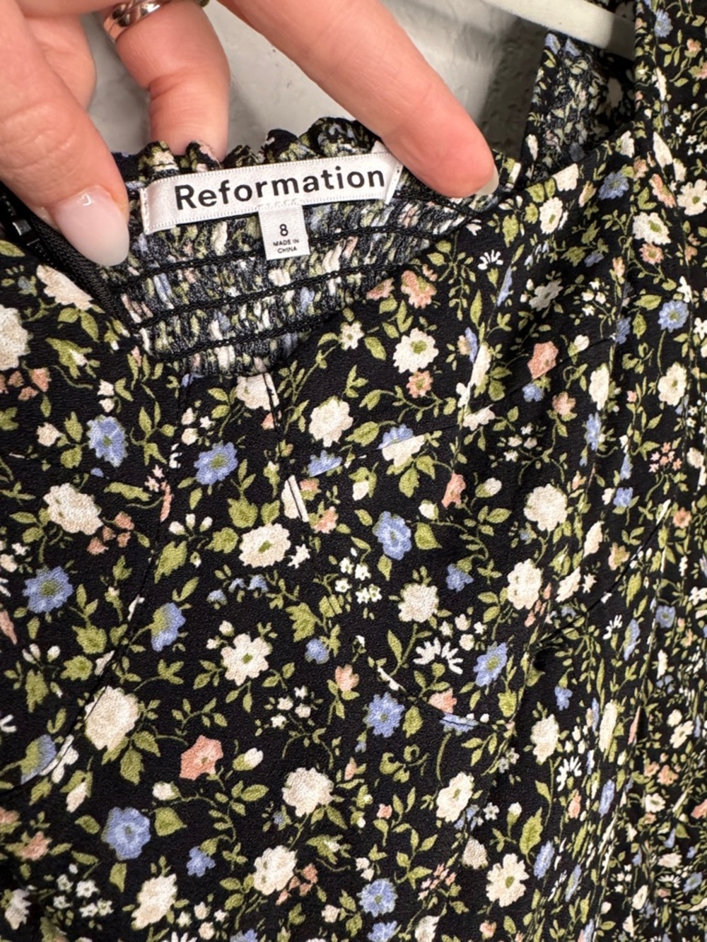 Reformation Mochi Long Sleeve Black Floral Espirit Size 8 - Picture 4 of 8
